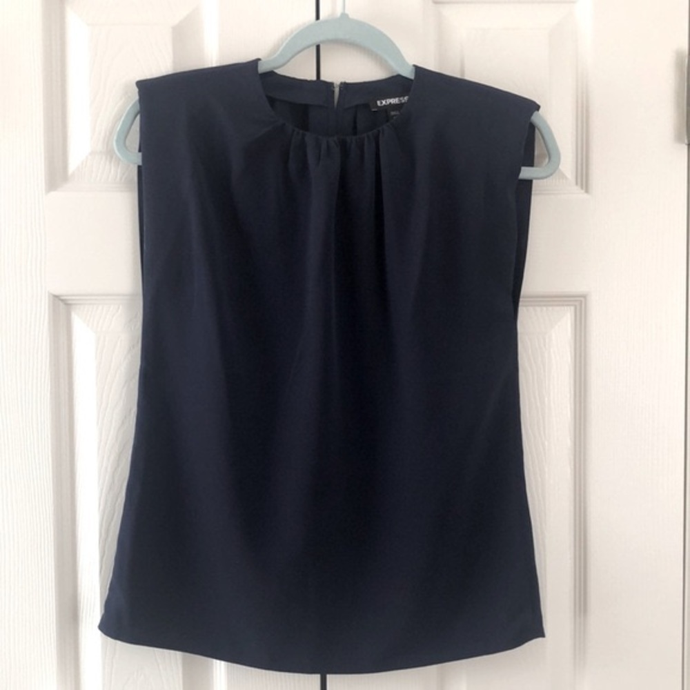 Express Sleeveless Blouse with Shoulder Pads Navy Size X-Small